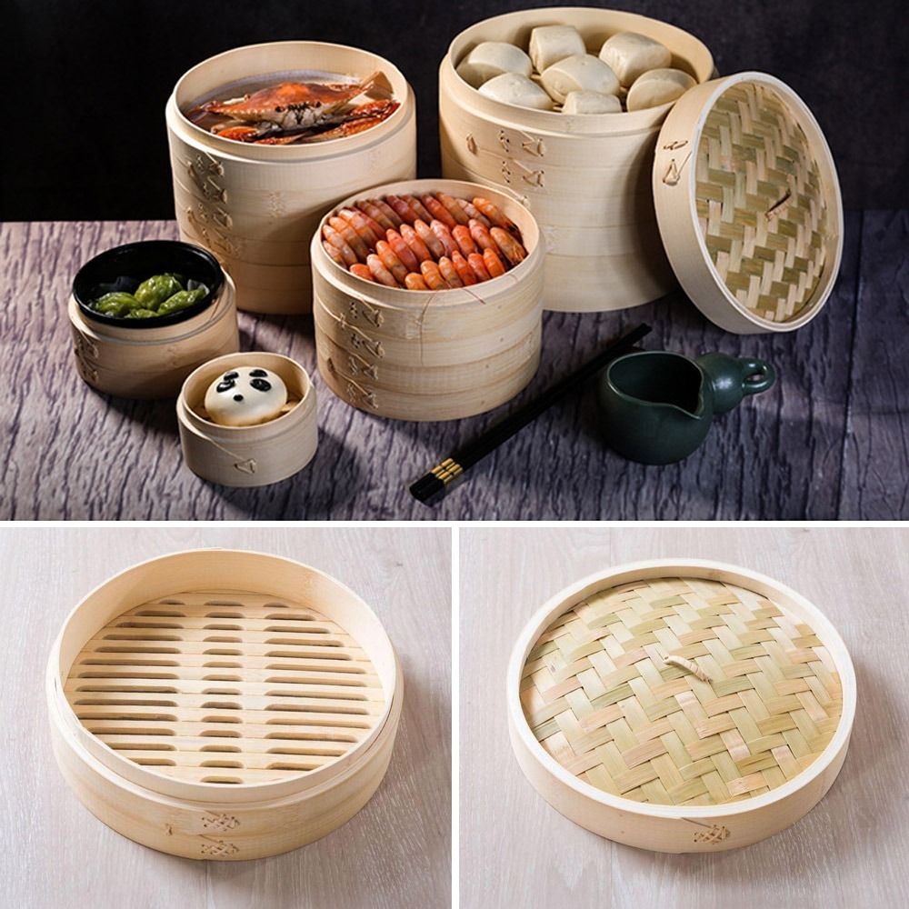 Bao Steamer Bamboo - Vaporera china de bambú con tapa